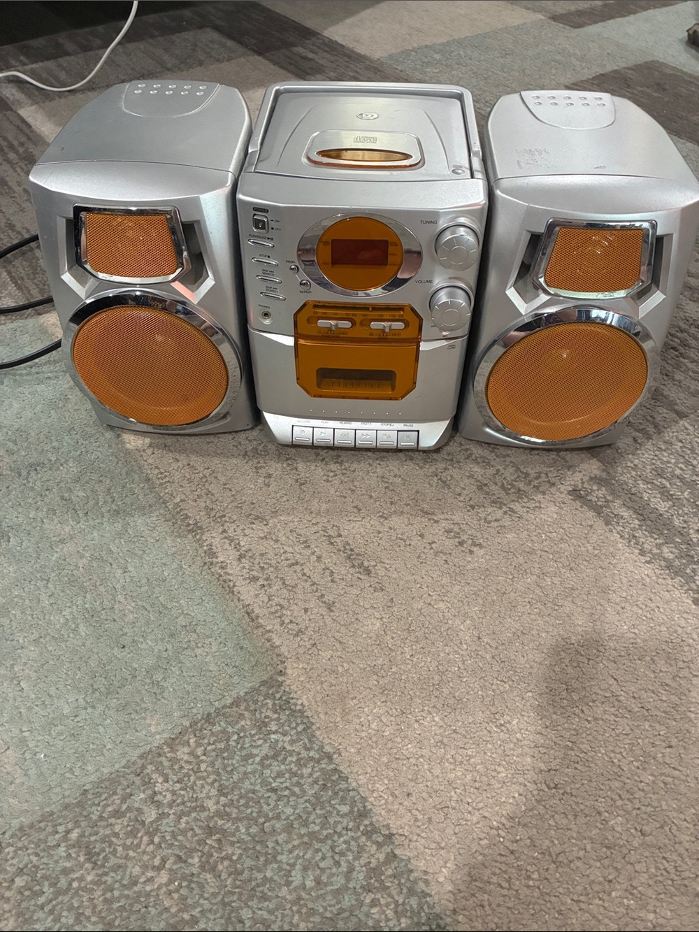 Portable Silver Stereo System with Orange Accents please see photos 2005